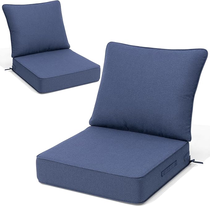 Crestlive 5.5" Outdoor Cushion for Patio Furniture Set of 2, 24 x 24, Waterproof and Fade-Resistant Deep Seat Cushions for Chair, Wicker Sofa and Couch, Sky Blue