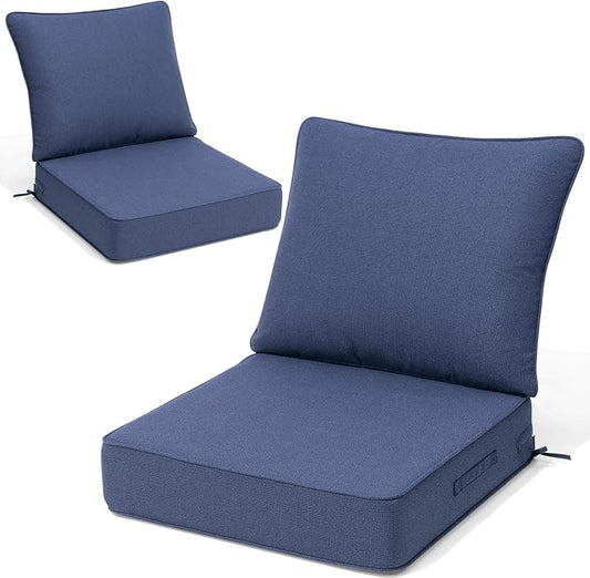 Crestlive 5.5" Outdoor Cushion for Patio Furniture Set of 2, 24 x 24, Waterproof and Fade-Resistant Deep Seat Cushions for Chair, Wicker Sofa and Couch, Sky Blue