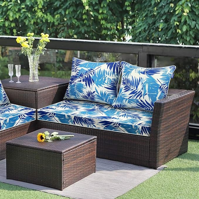 Outdoor Loveseat Cushion Set 44''x24'', Outdoor Cushions for Patio Furniture with Fastness Cover, Water Repellent Outdoor Seat Cushion and Couch Back Cushions for Bench, Swing (Blue Bamboo, 2 Sets)