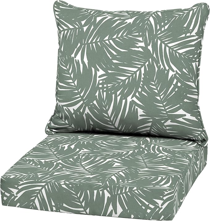Arden Outdoor Deep Seat Cushion Set, 22 in x 24 in, Weather-Proof, Rain-Proof, Fade Resistant Patio Cushion Sage King Palm