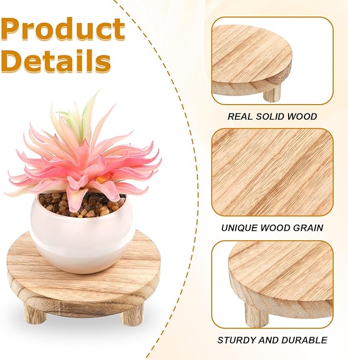4 Pcs Wooden Risers Display Stands, Round Wood Risers Display Pedestal Stands Mini Tiered Tray Stand Rustic Wood Riser for Home Decor Kitchen Counter (5", 6", 7", 8",Brown)