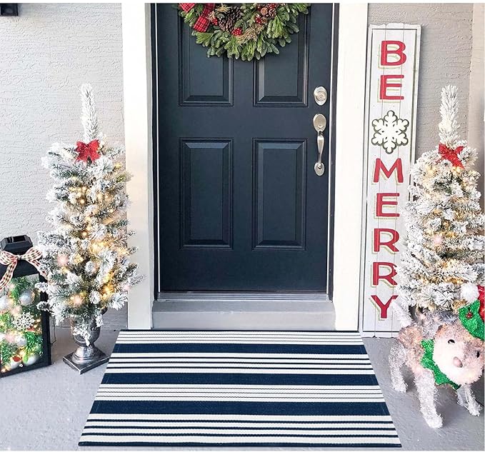 OJIA Front Door Mats Outdoor 2'x3' Striped Front Door Rug Washable Door Mats Cotton Woven Indoor Outdoor Rugs Farmhouse Small Area Rug Layered Doormat for Porch/Entryway/Kitchen/Home Entrance Decor