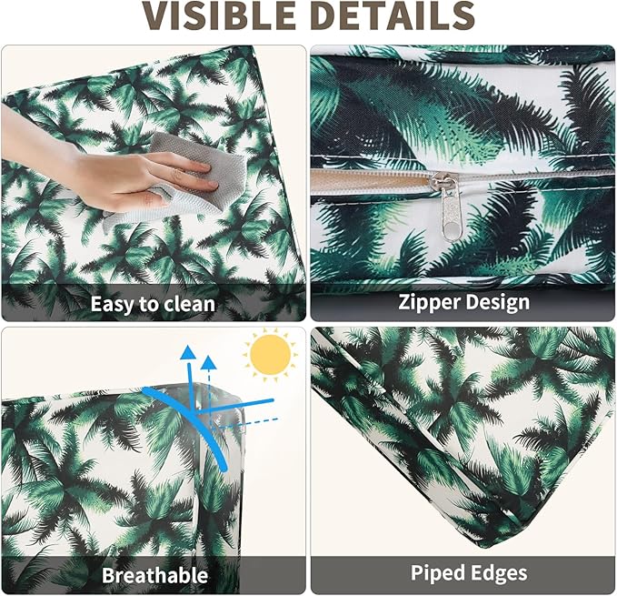 14Pcs Outdoor Sofa Cushion Replacement Patio Furniture Waterproof Cushion with Zippers fit 6-Seat Outdoor Wicker Rattan Sectional Couch (Palm Leaf, 25.6"x25.6"x3.9")