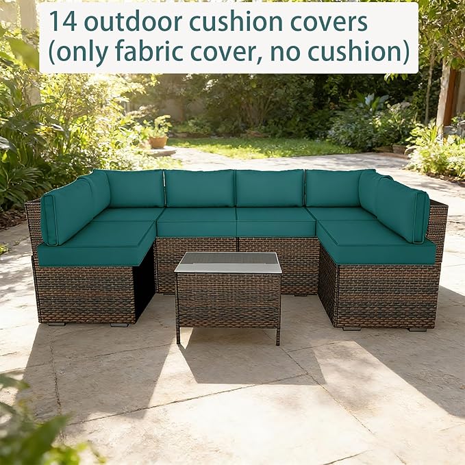 Outdoor Cushion Covers for Patio Furniture, Patio Cushion Covers Replacement with Zipper, Waterproof & Fade Resistant,Only Cover (Turquoise, 25.6Lx25.6Wx4H - Only Covers)