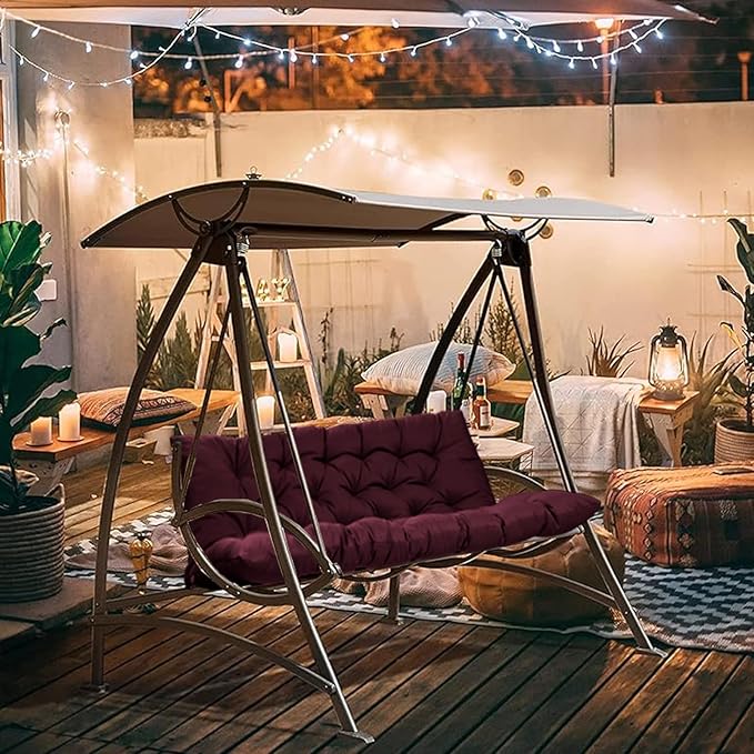 2-3 Seat Swing Replacement Cushion, Outdoor Bench Cushions with Backrest Thicken 4", Patio Furniture Garden Porch Loveseat Glider Pad Anti-Fading Waterproof (Wine Red, 40x40in)
