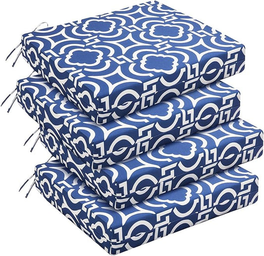 downluxe Outdoor Chair Cushions Set of 4 for Patio Furniture, Water-Resistant Square Corner Patio Chair Cushions with Ties, High Density Foam Outdoor Seat Cushion, 18.5" X 16" X 3", Circular Geometry