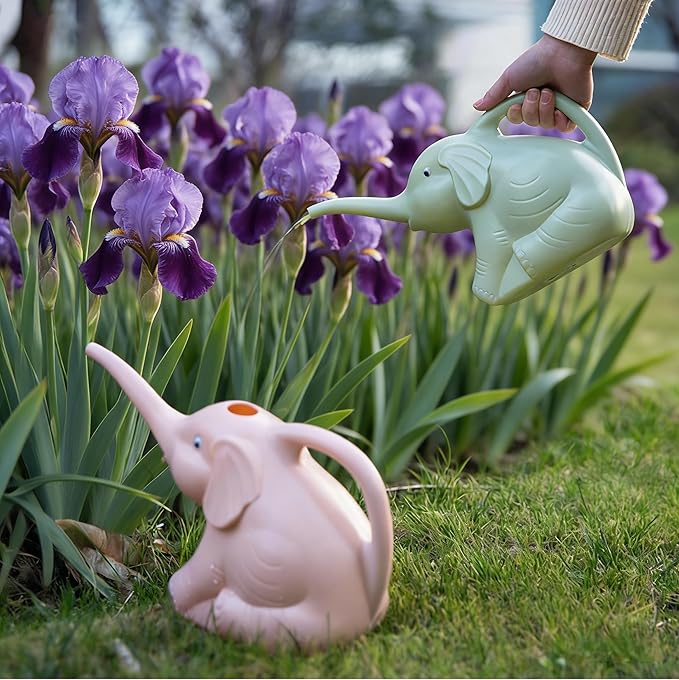 2L Elephant Watering Can, Plastic Watering Kettle with Ergonomic Handle, Long Mouth Patio Sprinkling Watering Bottle Pot for Home Garden Lawn Yard (Gray)