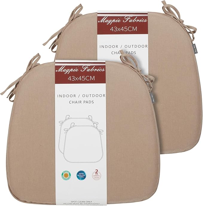 Magpie Fabrics 17"x16"x2" U-Shape Chair Cushions with Ties 2 Count, Outdoor Indoor Waterproof All Weather Seat Pads Decoration for Patio Garden Dining Office - Khaki