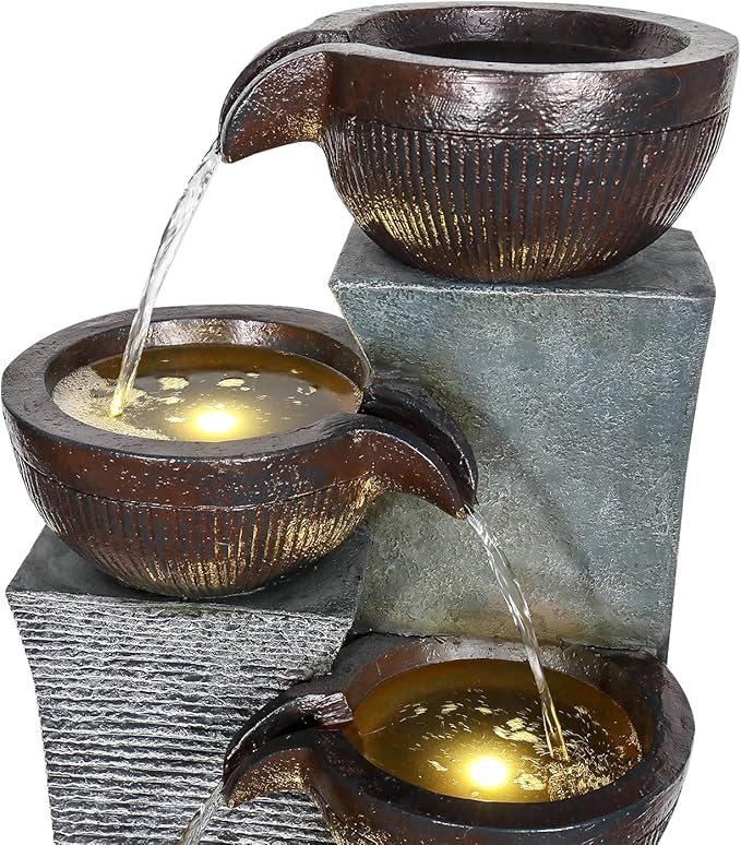 SunJet 6-Tiers Indoor/Outdoor Garden Water Fountain - 53.5inches Modern Floor-Standing Cascading Water Feature - Suitable for Deck, Patio, Porch, Yard Decor