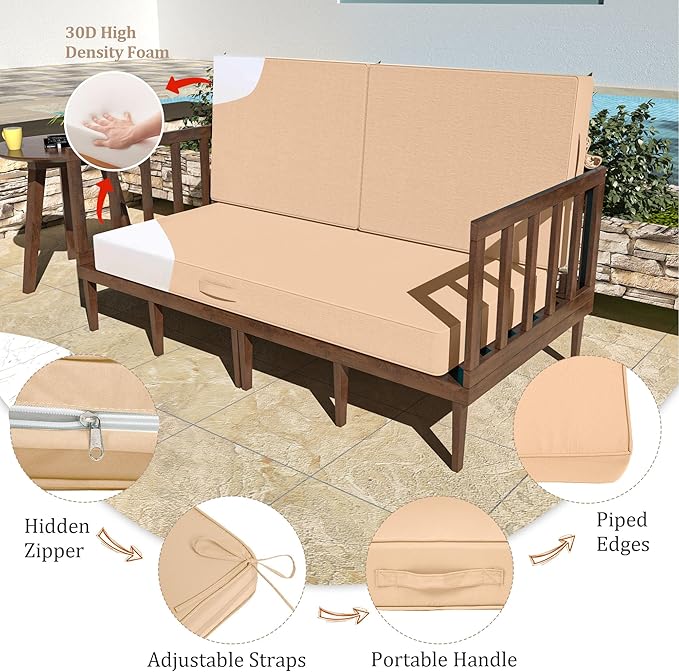 46 x 24 Outdoor Loveseat Cushion Set, 3 Piece Seat Cushions for Patio Furniture,Fade Resistant,Water Repellent, Outdoor Cushion Set for Wicker Couch,Bench,Swing,Beige