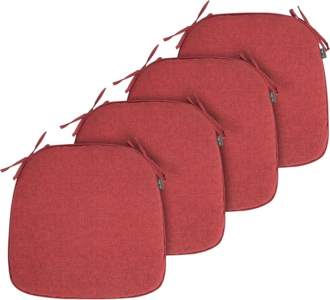 FUNHOME 17"x16"x2" Outdoor Chair Cushions Set of 4, Water Resistant Patio Chair Pads with Ties, Seat Cushions for Home Garden Furniture Decoration-Sangria Red