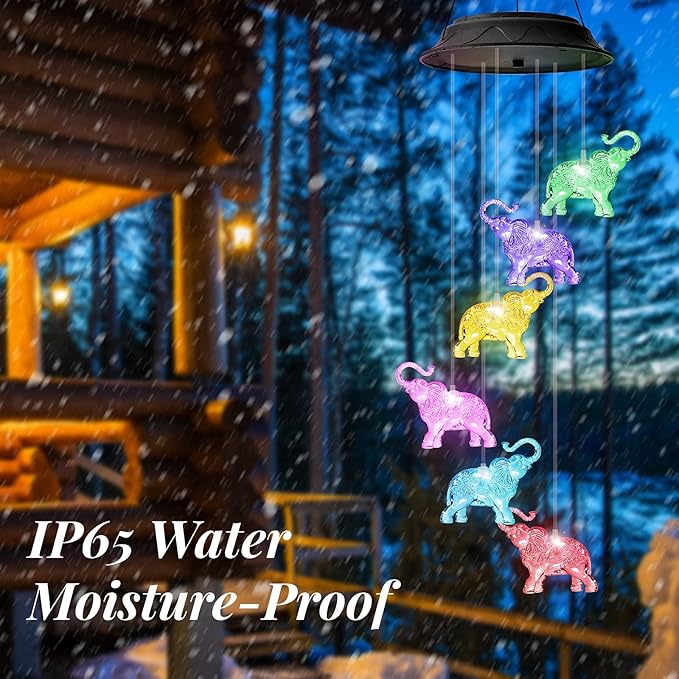 Birthday Gifts for Women Mom Grandma, Gardening Gifts for Women, Elephant Solar Wind Chimes for Outside, Wind Chimes Outdoor Waterproof, Solar Lights Outdoor Decorative for Garden Patio Yard