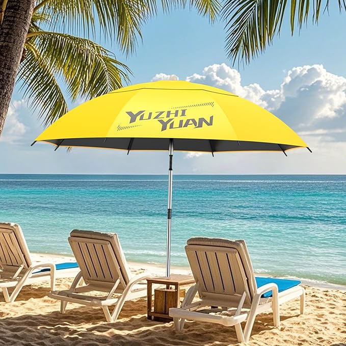 Exclusive Black Coating Outdoor Patio Umbrella, 6.5FT/7.2FT Adjustable Tilt Sun Shade Beach Table Umbrella, Heavy-Duty Nylon Canopy & Carry Bag, UV Protection Yard Umbrella for Fiushing Pool Garden