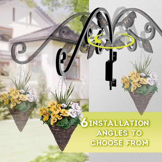 2 Pack Plant Hangers Outdoor 15.15 inch Swivel Plant Wall Hanger Sturdy Wrought Iron Plant Hangers Indoor Wall Mount, Hanging Plant Bracket for Bird Feeders, Planters, Lanterns, Wind Chime