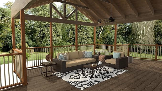 Mad Mats Traditional Outdoor Rug, Reversible Plastic Mat (4' x 6', New Wrought Iron - Black/White)