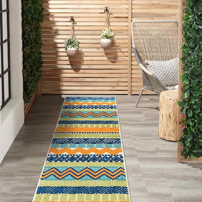 Rugshop Marbella Contemporary Boho Non-Shedding Patio Deck Backyard Indoor/Outdoor Runner Rug 2' x 7' Multi