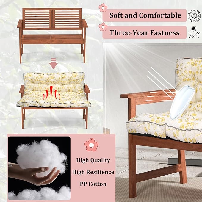 2-3 Seat Swing Replacement Cushion, Outdoor Bench Cushions with Backrest Thicken 4", Patio Furniture Garden Porch Loveseat Glider Pad Anti-Fading Waterproof (Yellow Leaf, 40x63in-thicken)