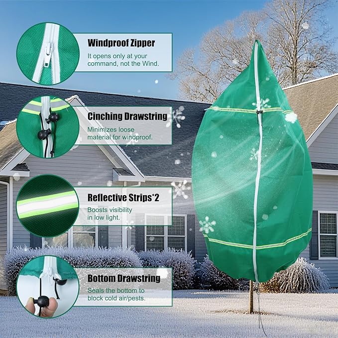 IC ICLOVER Plant Covers Freeze Protection for Winter, 78"x94" Large Frost Blankets for Outdoor Plants with Zipper Drawstring, Plant Freeze Protection Tree Cover Bags Cloth for Shrub Bush Fruit Potted