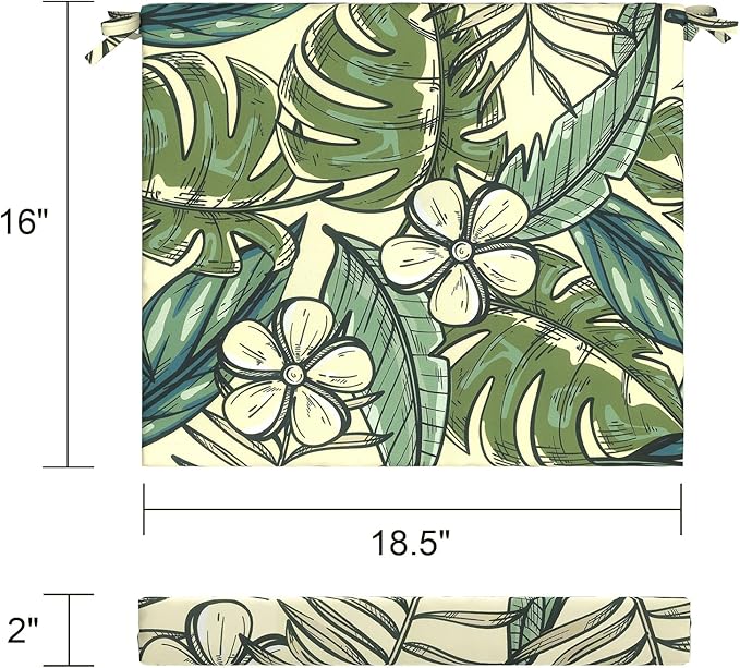 LVTXIII Outdoor Seat Cushions Seasonal Replacement Chair Cushions, Patio Chair Pads with Ties for Dining Chairs and Garden Furniture, Square Back, 18.5"x16"x2", 2 Pack, Tropical Paradise