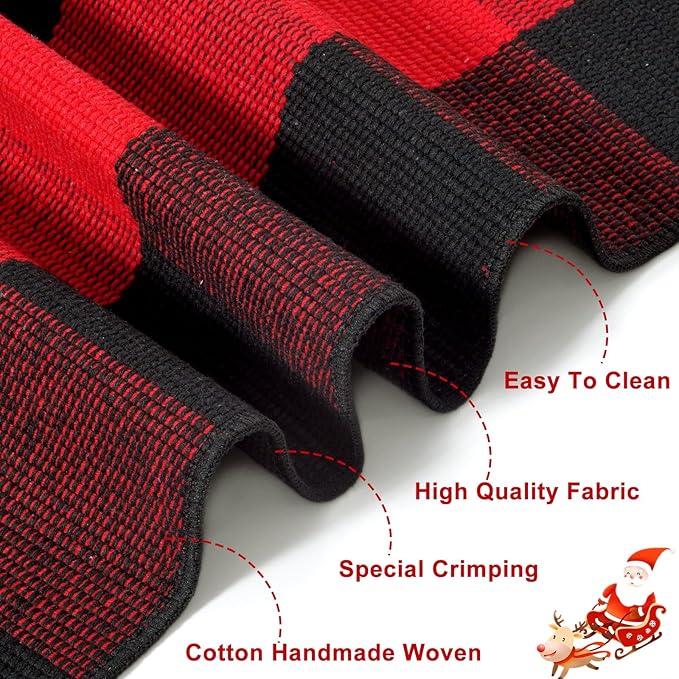 OJIA Christmas Outdoor Rug 3'x5', Red Plaid Front Door Mat Outdoor Area Rug Washable Cotton Outside Door Mats Layered Doormats Cotton Floor Carpet for Porch/Patio/Farmhouse/Entryway/Kitchen/Foyer