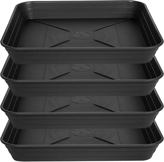 4 Pack Square Plant Saucer Tray 12 inch, Heavy Duty Plastic Plant Saucers for Indoors Outdoor, Flower Plant Drip Trays for Pots, Square Seed Starting Tray, Seedling Growing Trays