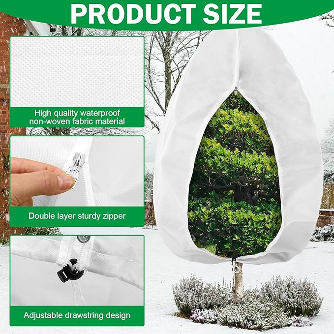 1 Pcs 10 x 10 ft Plant Covers Freeze Protection Extra Large Frost Cloth Plant Covers with Zipper Drawstring Winter Cold Weather Frost Blankets for Outdoor Palm Fruit Tree and Shrubs (White)