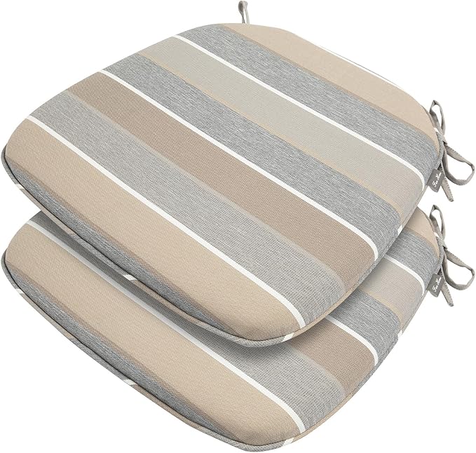 Outdoor Chair Cushions Set of 2,Patio Seat Cushion 17"x16"x2",U-Shaped Dining Chair Cushion 17 by 16 Inch,Water Resistant,Fade-Resistant Chair Pads for Kitchen Garden Furniture(Gray Stripe)