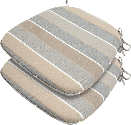 Outdoor Chair Cushions Set of 2,Patio Seat Cushion 17"x16"x2",U-Shaped Dining Chair Cushion 17 by 16 Inch,Water Resistant,Fade-Resistant Chair Pads for Kitchen Garden Furniture(Gray Stripe)