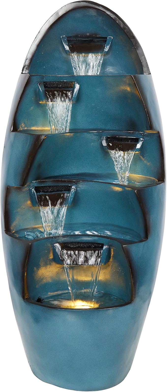 Alpine Corporation 39" Tall 5-Tier Cascading Waterfall Fountain with LED Lights, Outdoor Water Feature for Garden, Patio, Yard, and Deck, Blue
