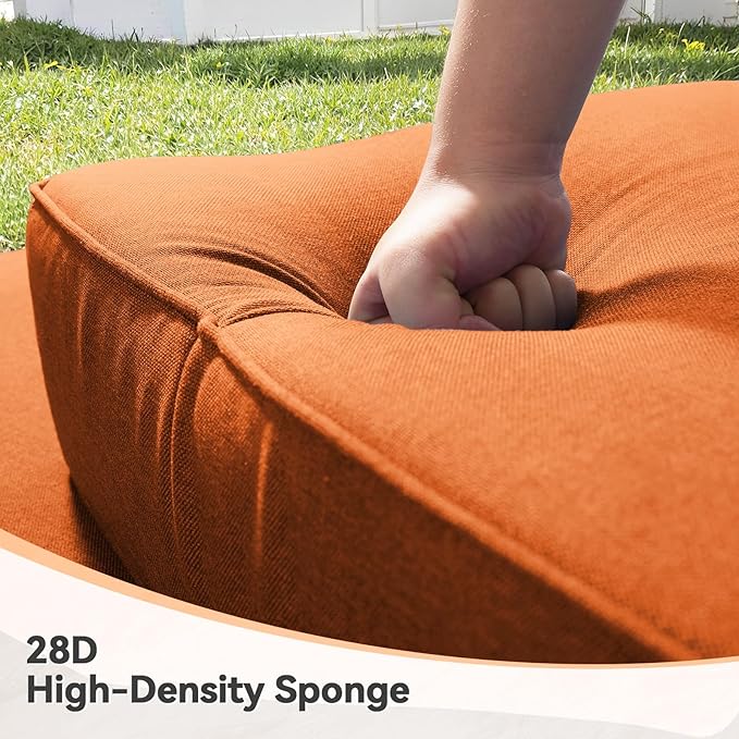 Luxury 6" Outdoor Cushions for Patio Furniture, 24x24x6" Thick Seat Cushion Set of 9, Fade Resistant Couch Chair Replacement Cushions High Density Deep Wicker Chair Cushion w/ Removable Cover, Orange