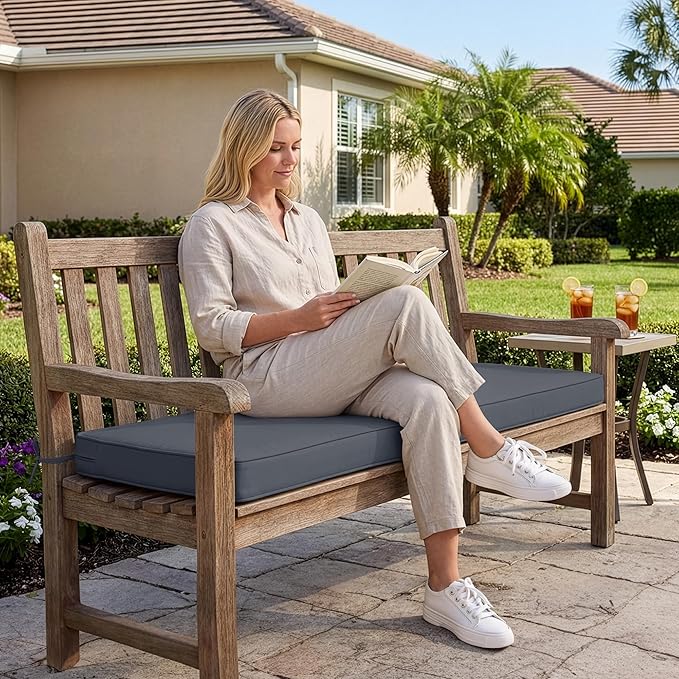 Outdoor Bench Cushion: Waterproof and Fade Resistant Patio Furniture Cushions - Non-Slip Bench Pad Cushion with Removable Cover for Garden Swing Porch Sofa Settee, 42 x 18 Inch, Dark Grey