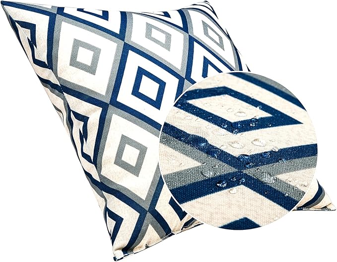 JMGBird Outdoor Pillows Set of 2 with Inserts - 18x18 Waterproof Throw Pillows for Patio Furniture, White Diamond Pattern Decorative Cushions for Deck Garden