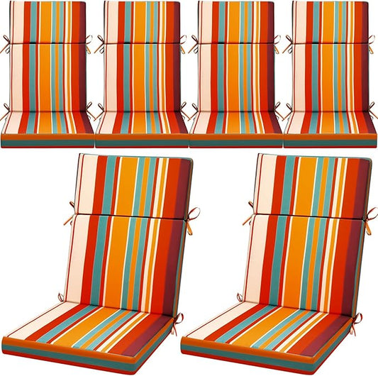6 Pack Outdoor High Back Chair Cushion, 44 x 20 inches Patio Chair Cushions Waterproof Rocking Cushions Indoor Furniture Seat Pad, Weather Resistant (Solid,Boho)