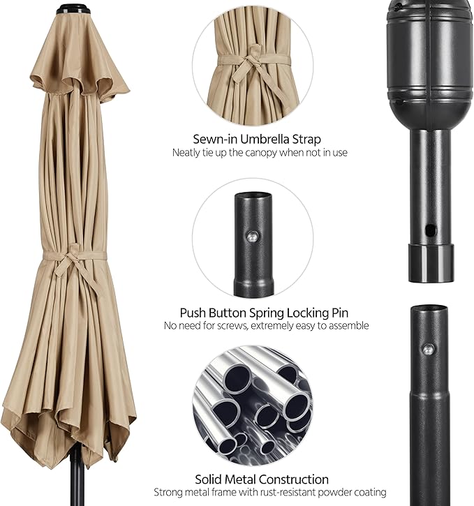 Yaheetech 9FT Patio Umbrella Outdoor Umbrella Patio Yard Market Table Sun Shade with Push Button Tilt & Crank for Garden/Beach/Lawn/Deck/Backyard/Pool, 8 Ribs, Tan
