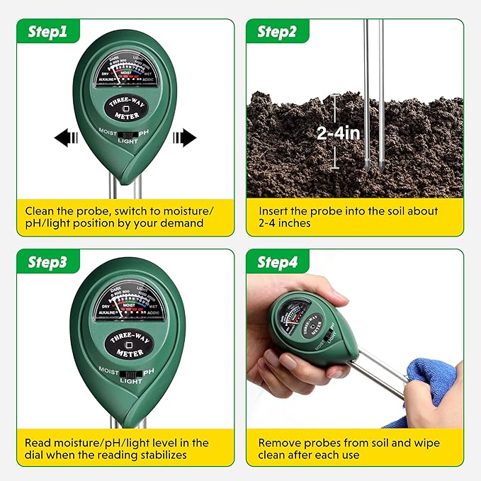 iPower Soil Meter, 3-in-1 Plant Moisture Light PH Tester for Gardening, Farming, Indoor & Outdoor Use