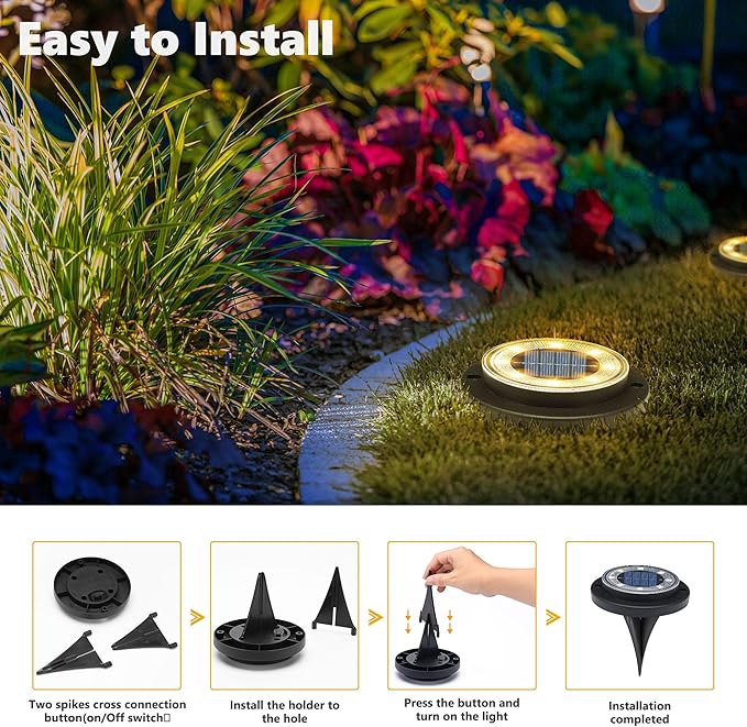 Flacchi Solar Ground Lights - Solar Powered Lights Outdoor Solar Disk Light Waterproof Landscape Light for Patio Yard Pathway Walkway Driveway (Warm White, 8 Pack)