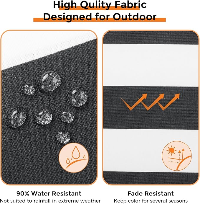 Magpie Fabrics Indoor Outdoor Waterproof Square Chair Cushion, 18" x 18" x 2.5", 2 Pack, Water Resistant Seat Cushions, for Patio Garden Office, Black White