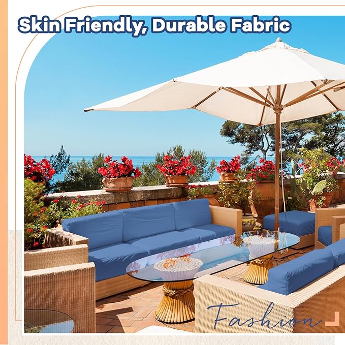 Patelai 14 Piece Outdoor Furniture Replacement Cushions Fits 6 Seat Patio Sectional Cushions Set Waterproof Couch Replacement Sofa Liner Cover for Porch Garden Balcony(Royal Blue)