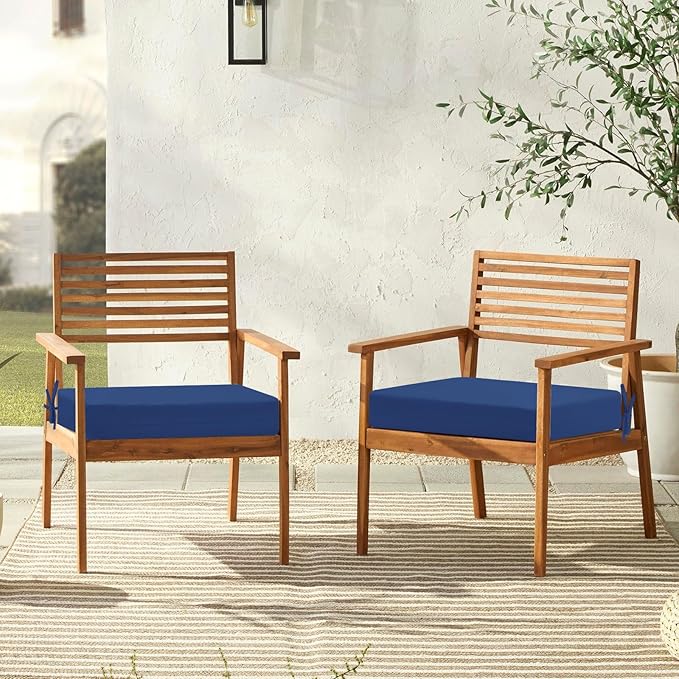 downluxe Outdoor Chair Cushions Set of 4 for Patio Furniture, Water-Resistant Square Corner Patio Chair Cushions with Ties, High Density Foam Outdoor Seat Cushion, 18.5" X 16" X 3", Royal Blue