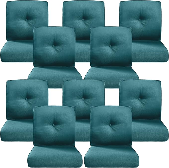 Belord Luxury 4" Thick Outdoor Cushion 10 Set - 22 x24 Inch 28D Sponge Filling Fade-Resistant Chair Cushion, Spill Proof Removable Patio Furniture Replacement Cushions for Sofa Bench - Peacock Blue