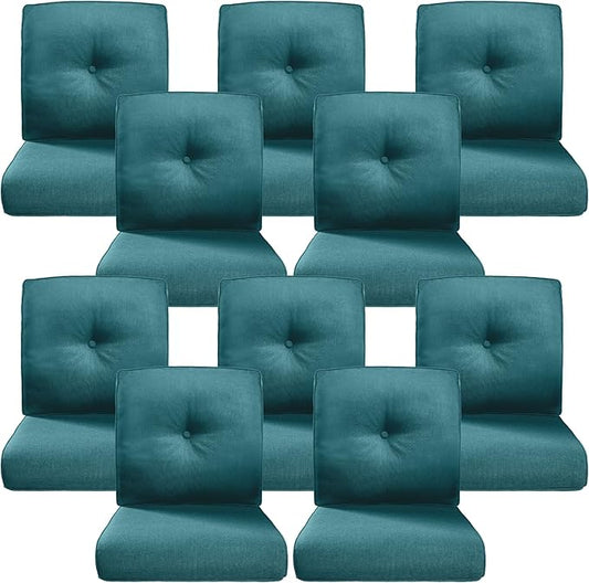 Belord Luxury 4" Thick Outdoor Cushion 10 Set - 22 x24 Inch 28D Sponge Filling Fade-Resistant Chair Cushion, Spill Proof Removable Patio Furniture Replacement Cushions for Sofa Bench - Peacock Blue