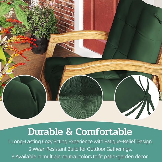 Outdoor Chair Cushion, 42x21x4 Inch Patio Cushions for Dining/Rocking Chairs, High Back Soft Seat Pad with Ties, Indoor Outside Use, Fade-Resistant & Waterproof, Dark Green