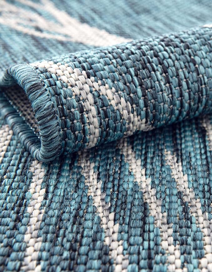 Unique Loom Outdoor Botanical Collection Area Rug - Leaf (13' Square, Teal/ Ivory)