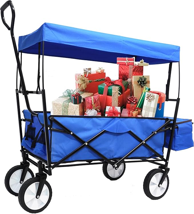 Garden Shopping Beach Cart Folding Wagon with Umbrella Accessories Package for Camping Wagon Camping Outdoor Picnic Beach Blue One Size