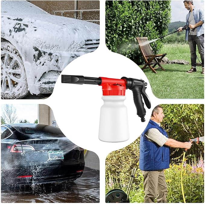 Foam Cannon - 1L Handheld Pressurized Sprayer, Garden Foaming Sprayer, Soap Washer Tool | Car Cleaning Hose Attachment, Automobile Detailing Accessory, Use for Home Driveway Garage Washing
