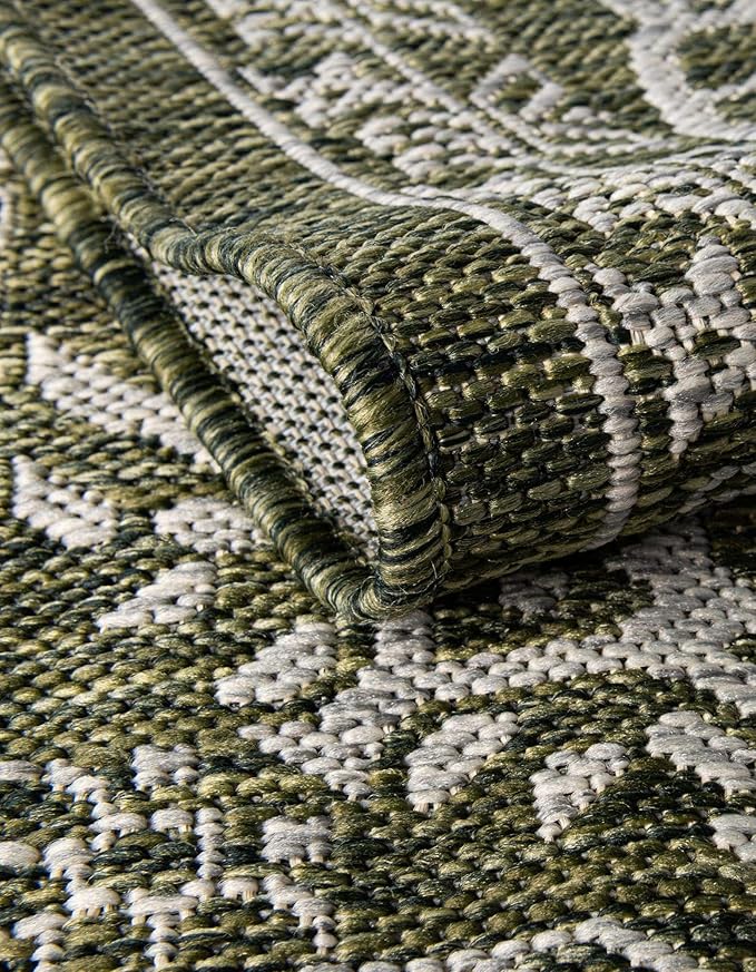 Unique Loom Outdoor Traditional Collection Area Rug - Antique (10' Square Green/Ivory)