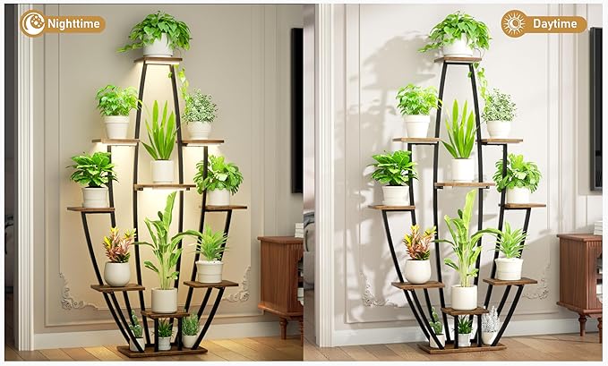 Plant Stand Indoor with Grow Lights - 10 Tiered Tall Plant Shelf Indoor, 59" Large Plant Stands for Indoor Plants, Metal Corner Flower Holder Rack Display for Living Room Patio Garden Balcony Home