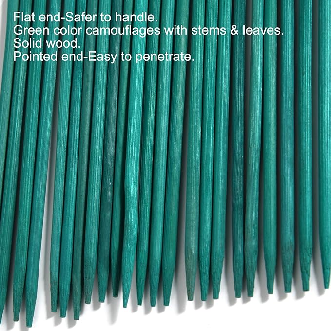 100 PCS 18" Green Bamboo Plant Support Stakes - Garden Wood Floral/Orchid/Tomato Wooden Stakes - Sign Posting Sticks (100)