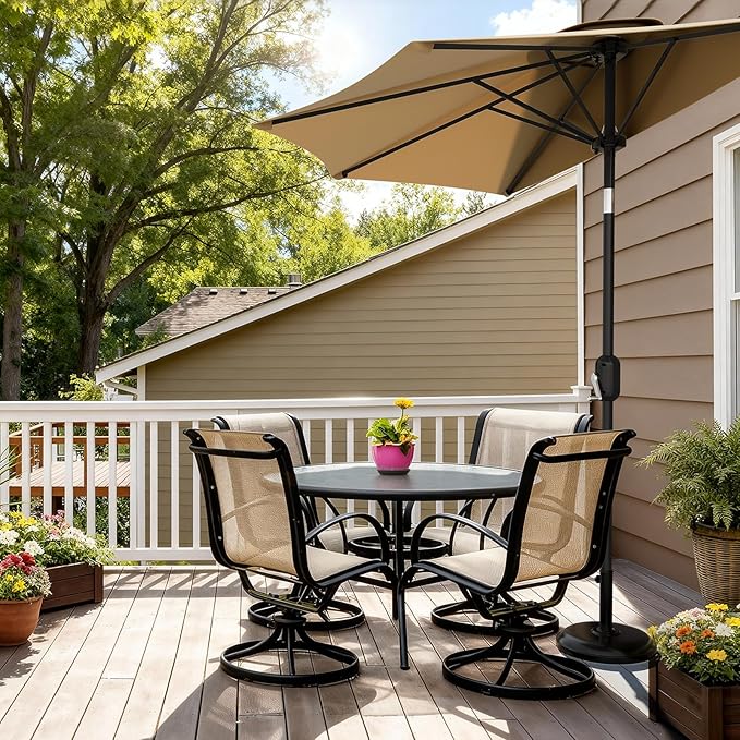 Garvee Patio Umbrella 9FT - Half Umbrella Outdoor with Smooth Crank Lift, Outdoor Shade Canopy for Patio, Backyard, Garden, Deck, Balcony -Tan