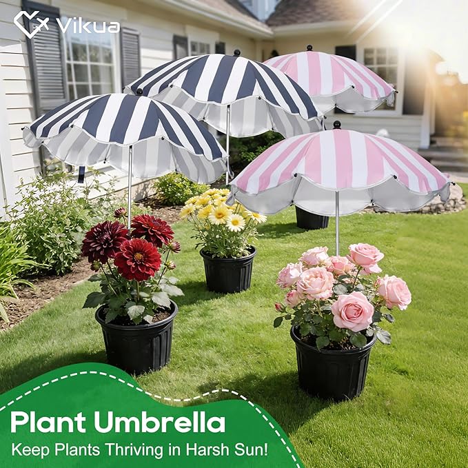 Plant Umbrellas for Outdoor Plants - 26" Large Garden Sun Shade for Plants with Adjustable Angle & Height (Max 43") - Plant Shades for Outdoor Plants, Flowers & Garden Beds - Plant Umbrella Shade for Potted Plants
